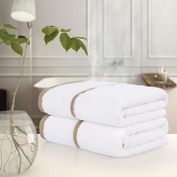 PiccoCasa Set of 2, 750 GSM Luxury White Hand Towels - Image 3