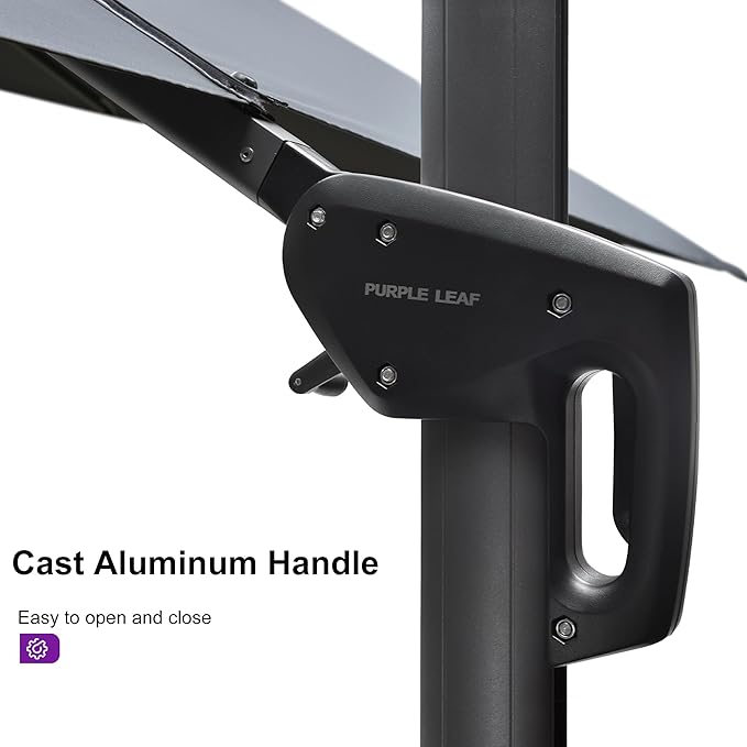 PURPLE LEAF 11.5' X 11.5' Telescopic Patio Umbrella with Base Included Lifting Cantilever Offset Square Large Umbrella for Pool Outdoor Patio Deck Garden Grey - Image 7