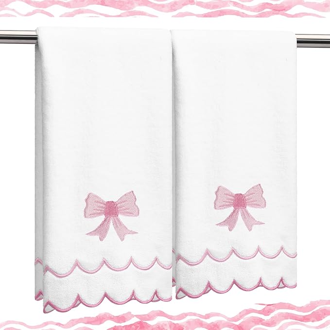 2 Pcs Scalloped Hand Towels 100% Cotton Fingertip Towels by Hahafelt