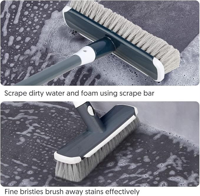 Floor Scrubber with Long Handle, 2 in 1 Scrubbing Brush Stiff Bristle Shower - Image 2