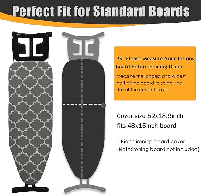 Ironing Board Cover and Pad, Sewn-in Thick Feltpads, Elastic Edge, Fits - Image 4