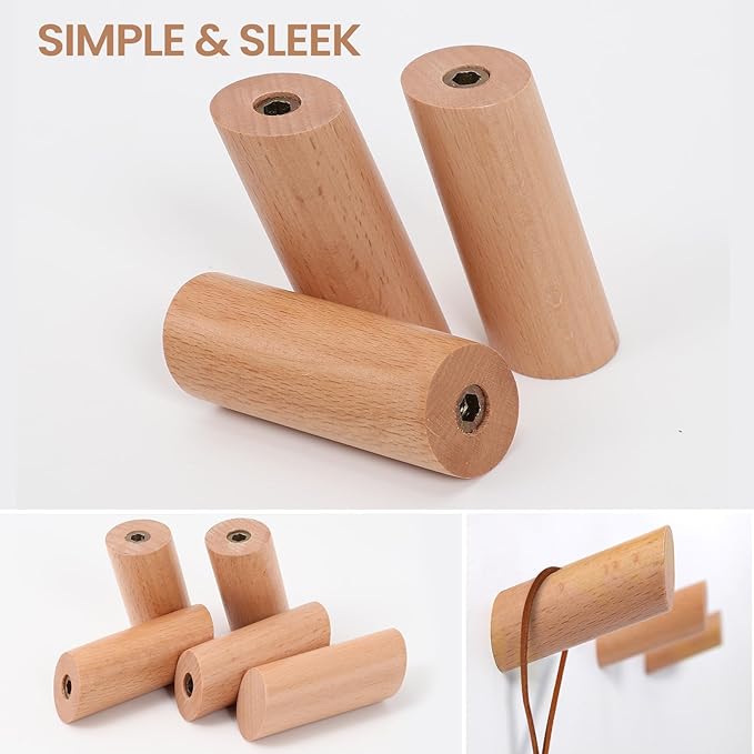 evory 6 Natural Wood Hooks for Wall, Rustic Wooden Coat Hooks Wall Mount - Image 3