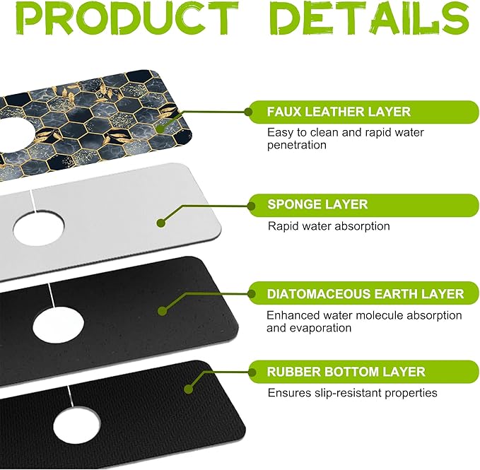 Kitchen Sink Splash Hexagon Marble and Golden Leaves Guard Faucet Mat Super - Image 4