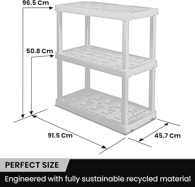 Oskar Heavy Duty Plastic Storage Shelves- for Garage, Kitchen, Bathroom Basement Kids Room, Stackable 3-Tier White, Organizer Rack for Books Shoes, Toys, Pantry, Cleaning and Closet Organization - Image 3