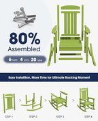 KINGYES Outdoor Rocking Chair Set of 2, High Density Polyethylene Patio Rocking Chairs with 330lbs Support for Adults, Pistachio Green - Image 3