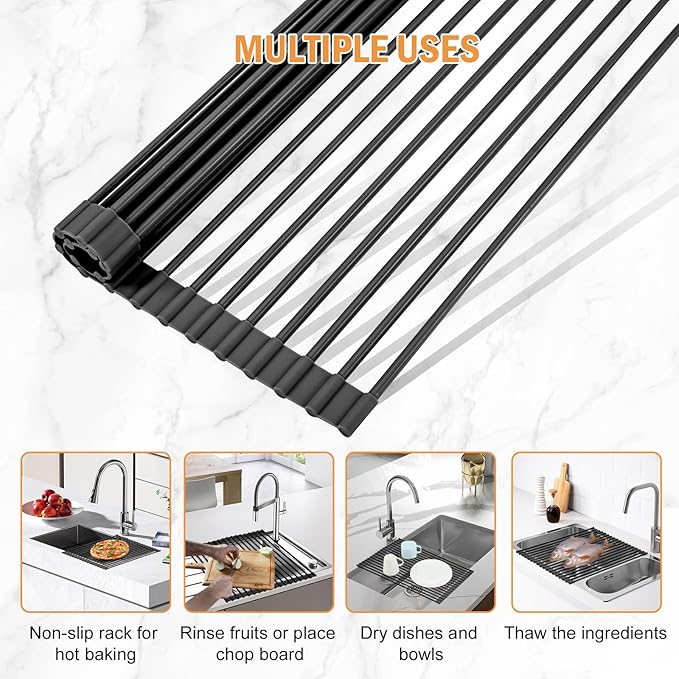 LEMIKKLE Roll Up Dish Drying Rack 17" x 13", Over The Sink Dish Drainer Rack - Image 6
