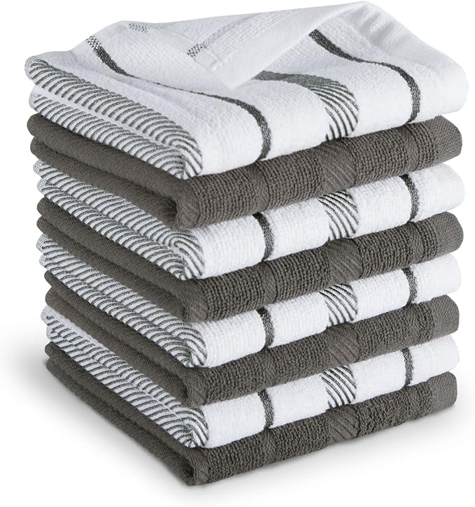 KitchenAid Albany Dishcloth 8 Pack Set, Charcoal Grey/White by KitchenAid