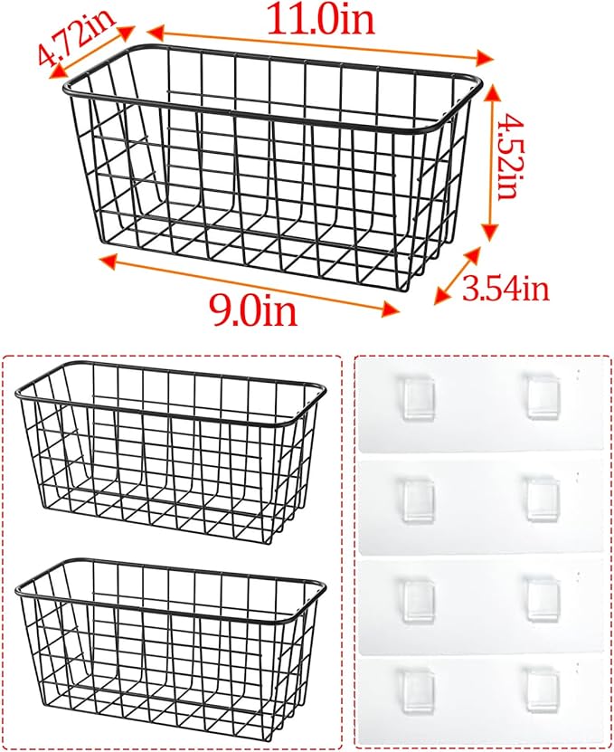 2 Set Adhesive Hanging Wall Basket Inside Cabinet Door Organizer, Wall Storage - Image 2