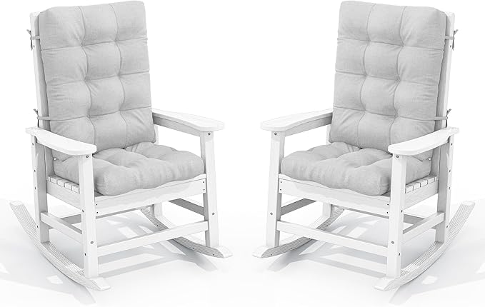 SERWALL Oversized Outdoor Rocking Chair Set of 2, HDPE Rocker for Adults, Patio Rocking Chairs for Porch, White by SERWALL