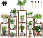 Uneedem Wood Plant Stand Indoor Outdoor Corner Plant Shelf Stand, 5 Tiered 10 Potted Flower Plant Stands for Indoor Plants Multiple, Plant Shelves Stands Rack for Living Room, Patio, Balcony by Uneedem