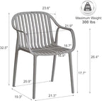 Modern Stackable Outdoor & Indoor Plastic Dining Chairs Set, Outdoor Breathable Armchairs Set, Weather-Resistant, Ideal for Patios, Cafes, and Home Use, No Assembly, Set of 4 (Grey) - Image 3
