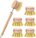 Boao Dish Brush with Beechwood Handle with 5 Replacement Heads Natural Wood by Boao