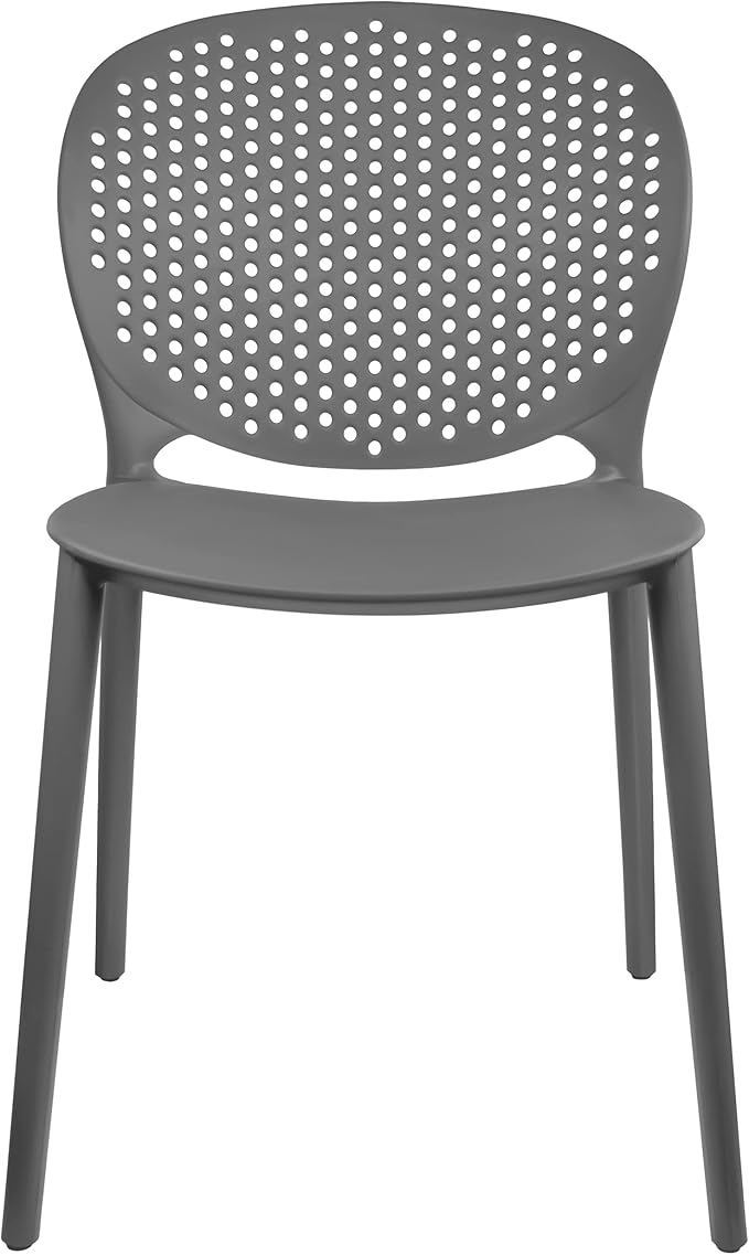 2xhome Set of 4 Patio Dining Chairs | Modern Stackable Outdoor Pool Side Chair | Weather Resistant Plastic for Yard, Porch, Balcony, Kitchen, Gray - Image 5