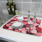 Valentines Day Dish Drying Mat for Kitchen Pink Red Hearts Absorbent Reversible - Image 6