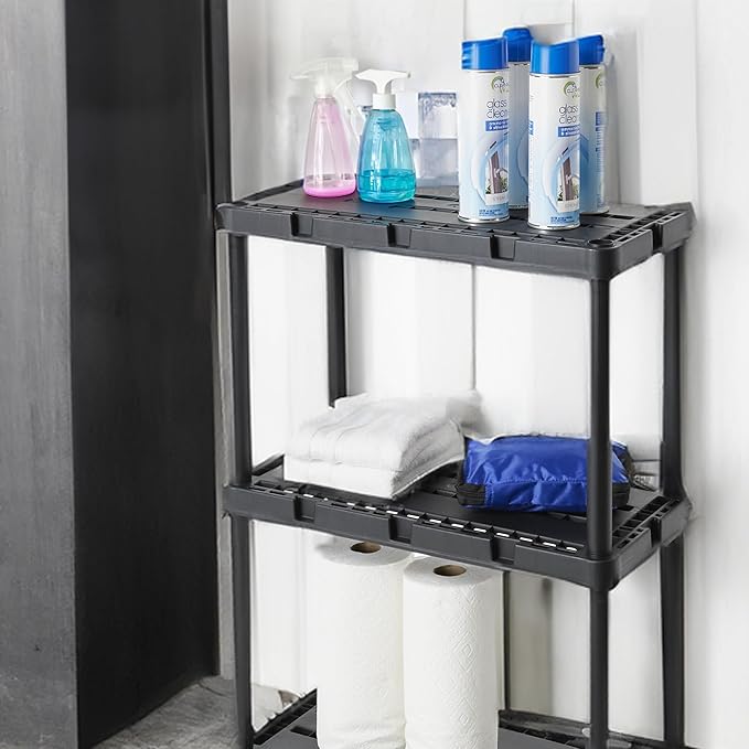Gracious Living 3 Shelf Knect-A-Shelf Solid Light Duty Storage Unit 12 x 24 x 33" Organizer for Home, Garage, Basement & Laundry, Black - Image 5