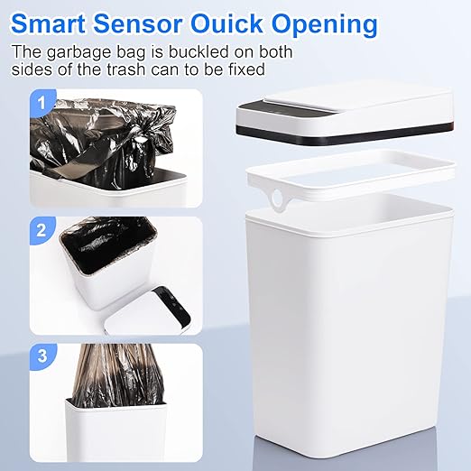 Bathroom Trash Cans with Lid 2 Pack Touchless Automatic Motion Sensor 2.2 Gal & - Image 6