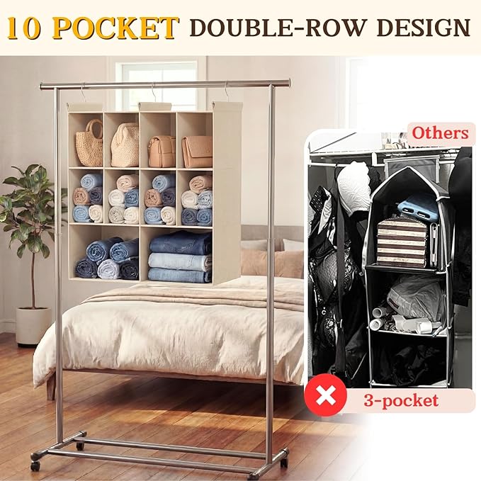 Ofiray-home 3 Tier Hanging Closet Organizer, 10 Compartments Sweater Organizer - Image 3