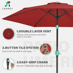 JEAREY 7.5FT Patio Umbrella Outdoor Market Umbrella with 6 Sturdy Ribs, Push Button Tilt/Crank Table Umbrella for Garden, Deck, Backyard and Pool, Red - Image 3