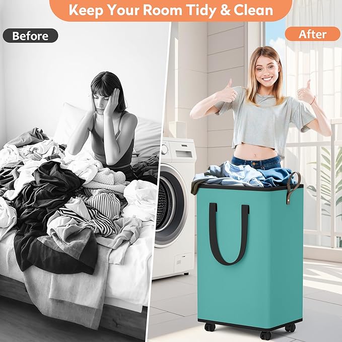 Laundry Basket with Wheels, Collapsible Laundry Baskets, Laundry Hamper with - Image 5