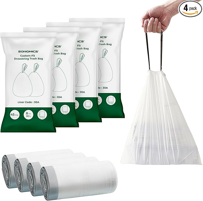 SONGMICS Trash Bags for 8-Gallon Trash Cans, Drawstring Kitchen Garbage Bags by SONGMICSbySONGMICSHOME