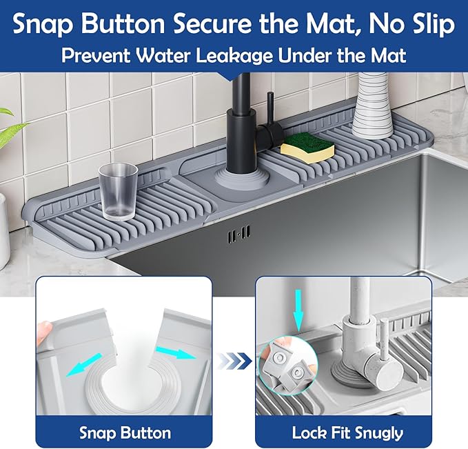 24"Longer Silicone Faucet Mat For Kitchen Sink Splash Guard -7° Slope Snap - Image 4