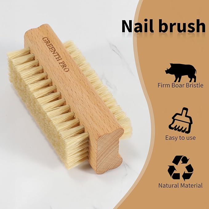 2 Pack Firm Boar Bristle Nail Brush, Hard Beech Wood Handle, Two Sided - Image 6