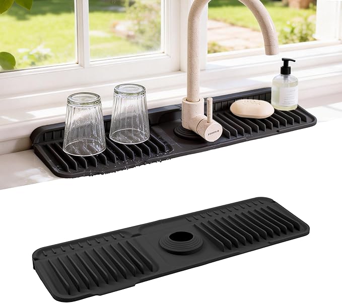 Faucet Mat for Kitchen Sink, 17.7"X5.5" Silicone Sink Splash Guard by ZJWZLG