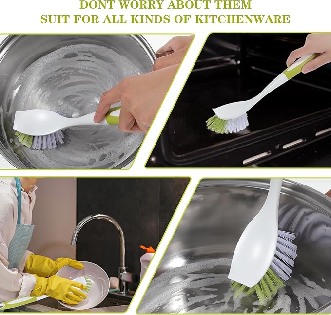 8 Pcs Dish Brush with Handle Kitchen Scrub Brush Pot and Pan Cleaning Brush - Image 4