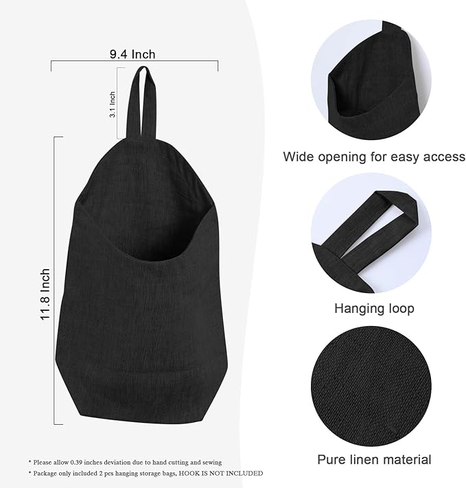 100% Linen Hanging Storage Bags Baskets 2 Pcs, Small Wall Storage Bag - Image 2