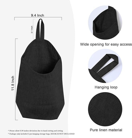 100% Linen Hanging Storage Bags Baskets 2 Pcs, Small Wall Storage Bag - Image 2
