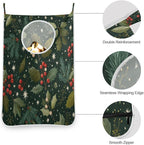 Green Christmas Holly Berries Pine Needles Leaves Hanging Laundry Hamper Door - Image 5