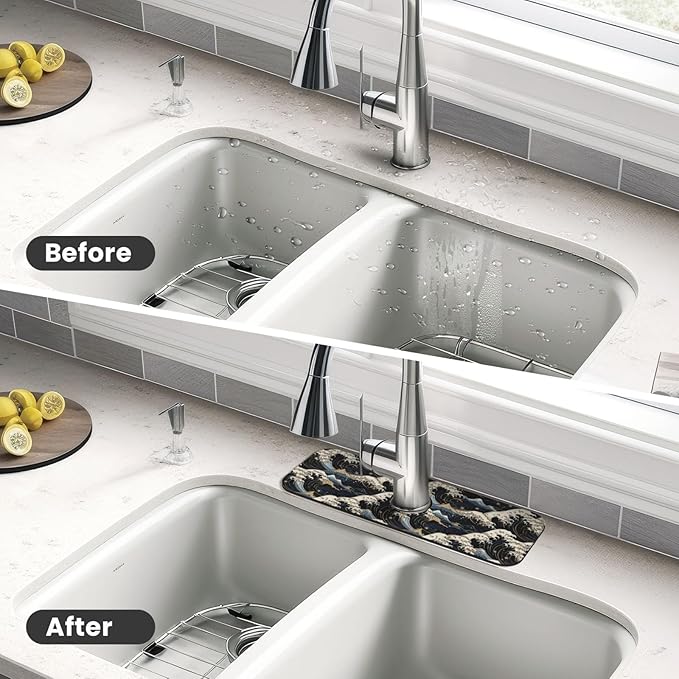 Japanese Wave Black 15" X 5.5" Kitchen Sink Splash Guard Faucet Faucet Guard - Image 4