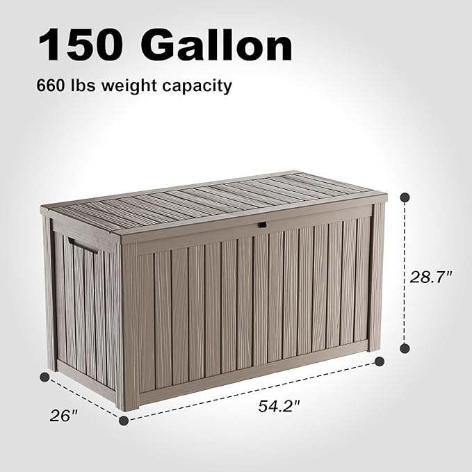 DRATO 150 Gallon Outdoor Storage Box, Large Waterproof Deck Box, Lockable Resin Storage Container with Reinforced Support for Patio Cushions, Garden Tools, UV-Resistant Outdoor Chest（Gray，150 Gallon） - Image 2