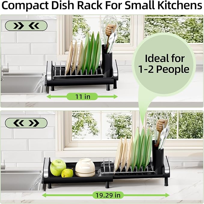 Small Dish Drying Rack, Mini Expandable Compact Dish Rack, Slim Extendable - Image 2