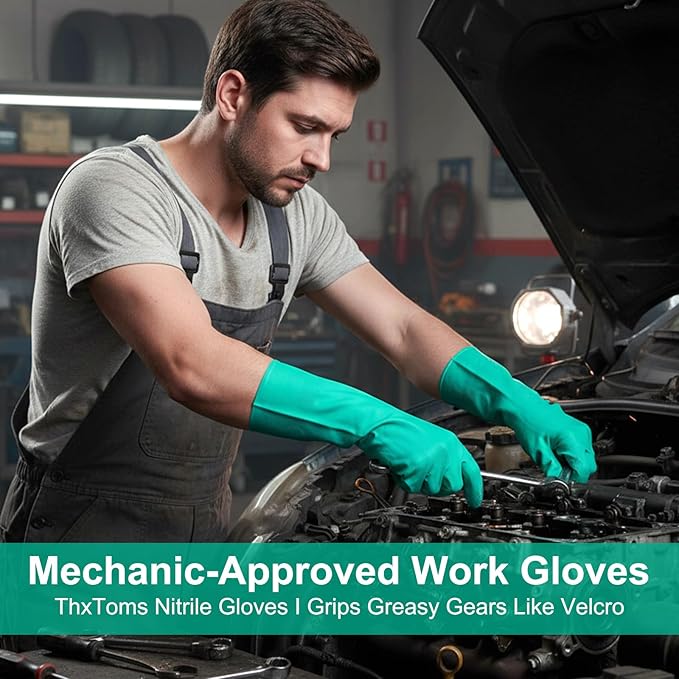 12 Pairs Reusable Nitrile Chemical Resistant Gloves, Heavy Duty Rubber Work - Image 6