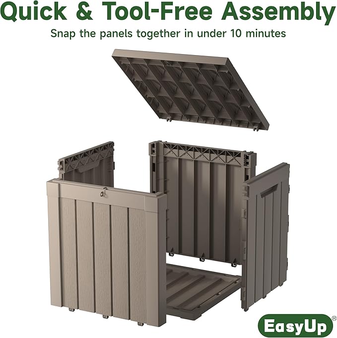 EasyUp 50 Gallon Outdoor Storage Box, Resin Waterproof UV-Resistant Deck Box, Reinforced Stability for Patio, Garden, and Poolside, Striped Gray - Image 5