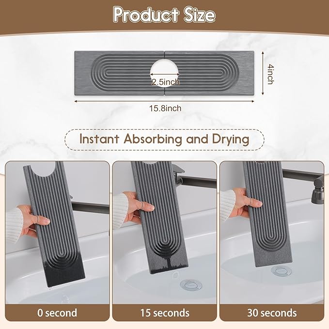 Faucet Mat for Kitchen Sink, Diatomite Quick Drying Tray, 15.8 Inch Kitchen - Image 2