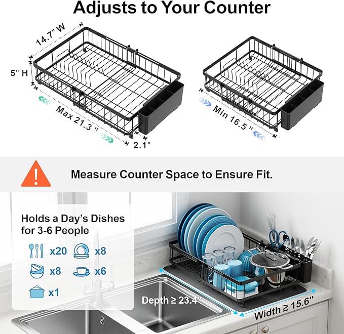 GSlife Family Size Large Capacity Expandable Dish Drying Rack - Image 2