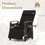 RELAX4LIFE Rattan Outdoor Recliner Chair - Wicker Chaise Lounge Chair w/Adjustable Back & Footrest, Acacia Wood Armrests, Flip Side Table, Cushion, Reclining Patio Chair for Pool Yard (1, Black) - Image 3