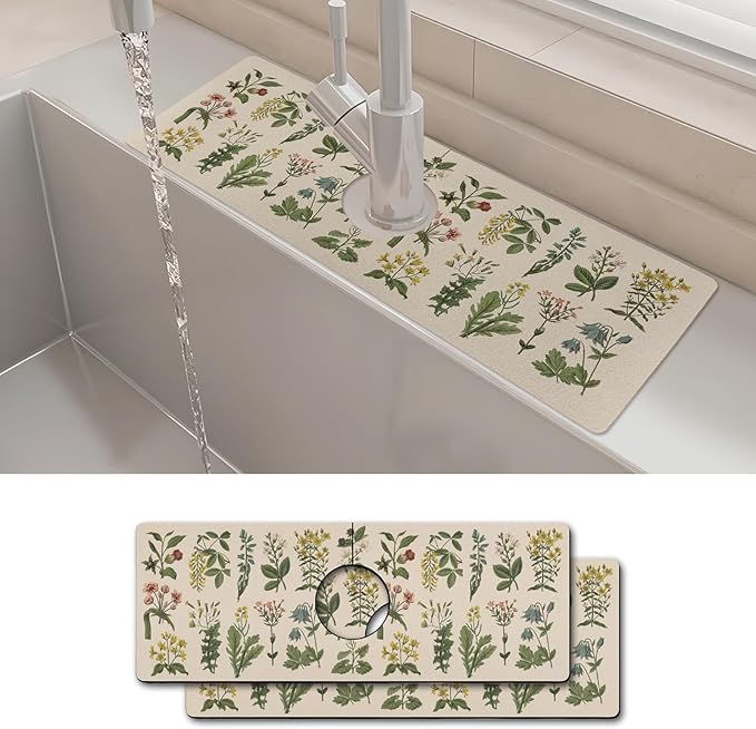 2PCS 15" X 5.5" Kitchen Sink Splash Guard Faucet Mat Floral Super Absorbent by Unknown