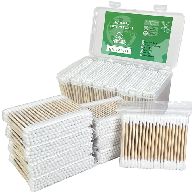 800 Count Organic Cotton Swabs for Ears, Bamboo Cotton Tips by Garrelett