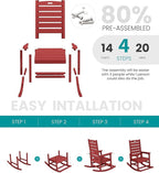 SERWALL Outdoor Rocking Chair Set of 2, Oversized Rocking Chair with Footboard for Adults, HDPE All Weather Resistant Rocking Chairs for Patio, 350lbs Weight Capacity,Red - Image 5
