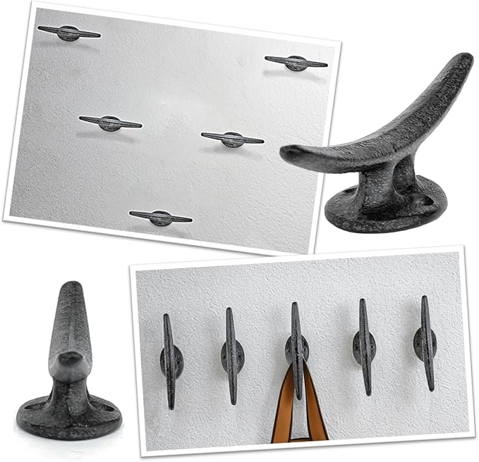 Ambipolar 5 Pack Decorative Cast Iron Heavy Duty Double Hooks, Wall Mounted - Image 4