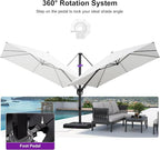 PURPLE LEAF 9.8' X 9.8' Patio Umbrella with Base Outdoor Cantilever Swivel Square Umbrella with Tilt Aluminum Offset Umbrella with 360-degree Rotation for Garden Deck Pool Patio White - Image 7