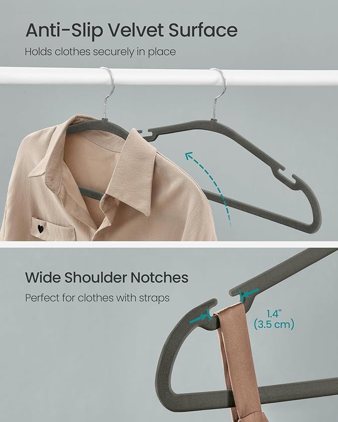 SONGMICS Velvet Hangers 50 Pack, Non-Slip Clothes Hangers, 17 x 8.3 Inches - Image 3