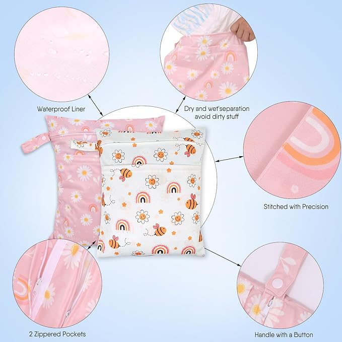 2pcs Travel Waterproof Laundry Bag, Cloth Diaper Wet Dry Bags - Image 2