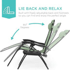 Best Choice Products Set of 2 Adjustable Steel Mesh Zero Gravity Lounge Chair Recliners w/Pillows and Cup Holder Trays - Sage Green - Image 4