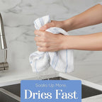 MosJos Kitchen Towels Set of 4 Dish Towels Blue n White Waffle Weave Cotton - Image 3