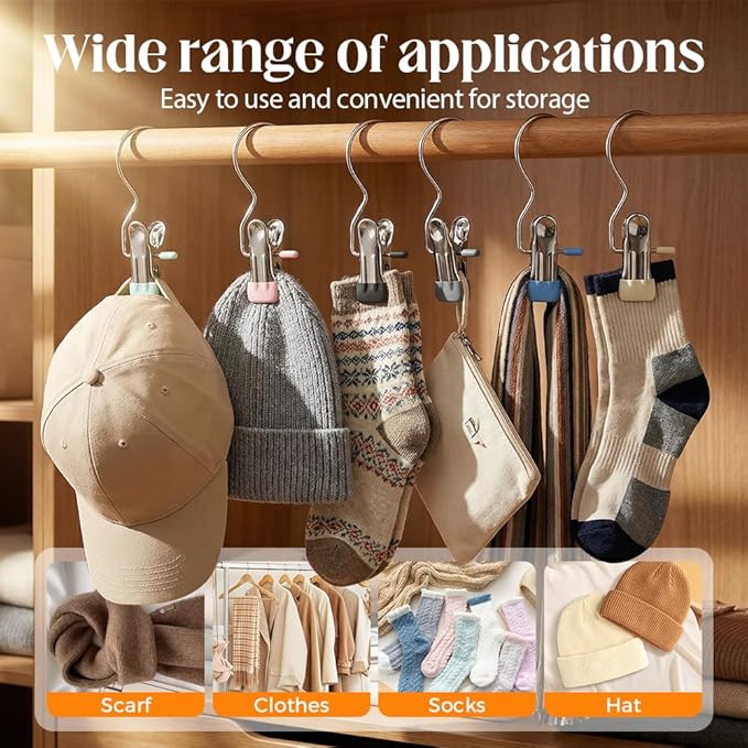 Space-Saving Clothespin Hat Pants Storage Hanging Travel Hook, Stainless Steel - Image 4