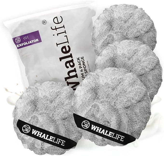 Loofah Sponge Bath Sponge for Women Men 4 Pack by WhaleLife